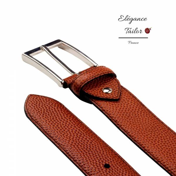 Ceinture Hamptons grain de caillou brun moyen détaille de chez Elégance Tailor Toulon