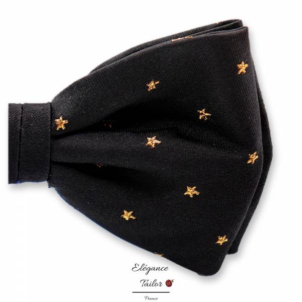 Nœud Papillon Noire avec Étoiles Dorées - Soie détaille de chez Elégance Tailor Toulon