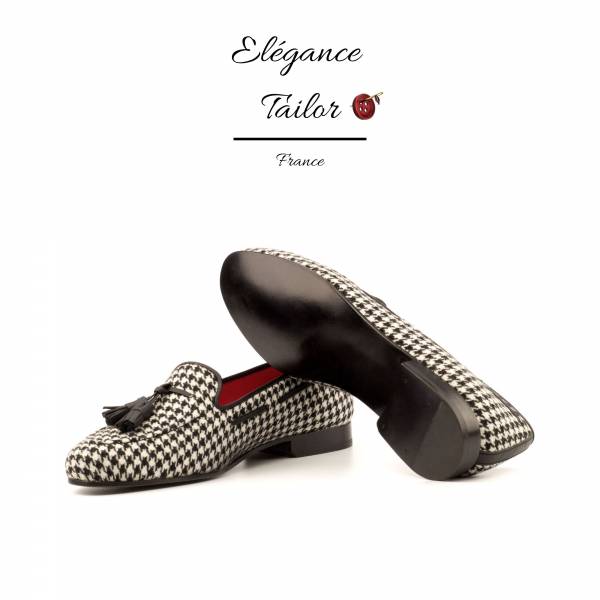 Dames Pantoufles Rose noir et vestimentaire pied de poule de chez Elegance Tailor Toulon