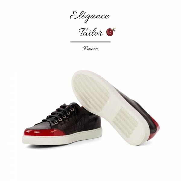 Tennis féminin croco peint en noir et verni rouge de chez Elegance Tailor Toulon