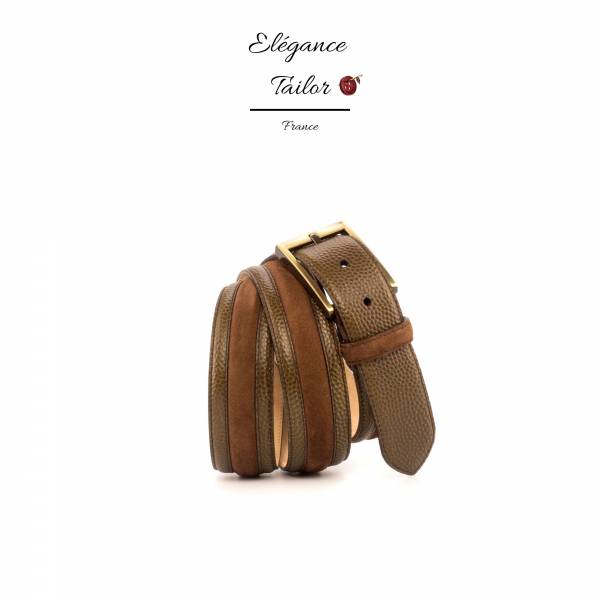 Ceinture de Venise marron moyen et olive détaille de chez Elegance Tailor Toulon