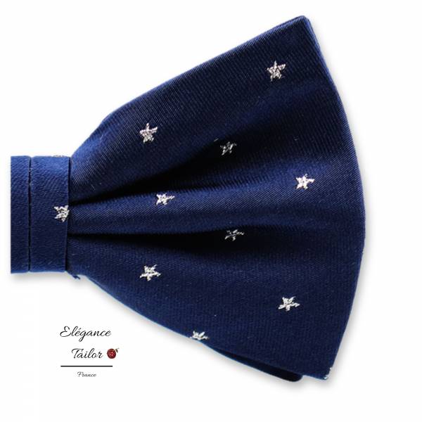 Nœud Papillon chic Bleu Foncé avec Étoiles Argentées  de chez Elégance Tailor Toulon